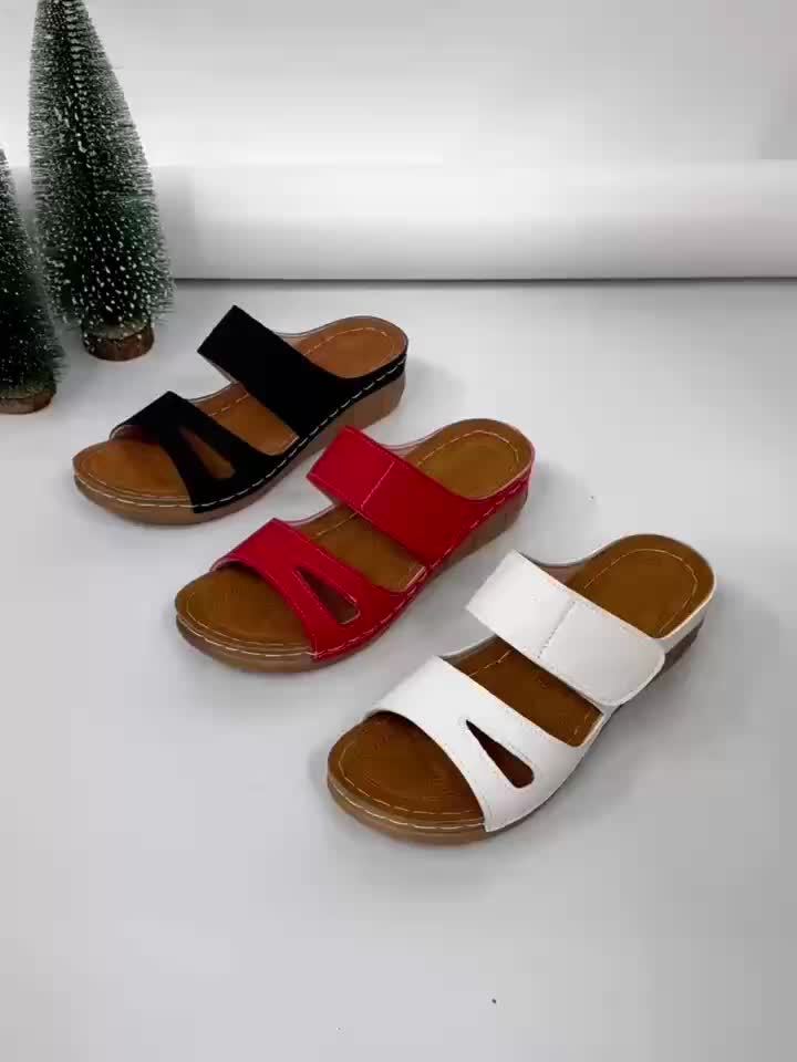 Dana | Women's Double Strap Velcro Wedge Mule