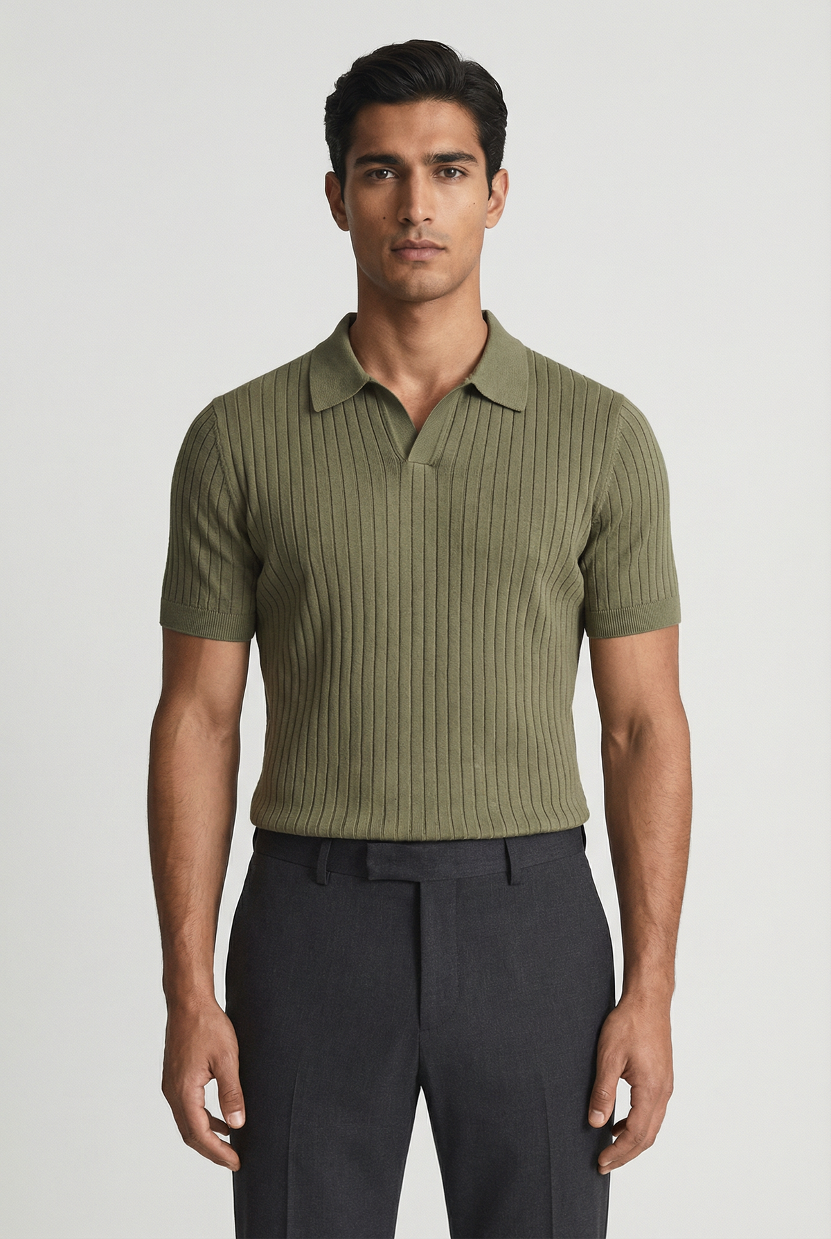 Men's Ribbed Slim Fit Polo Shirt