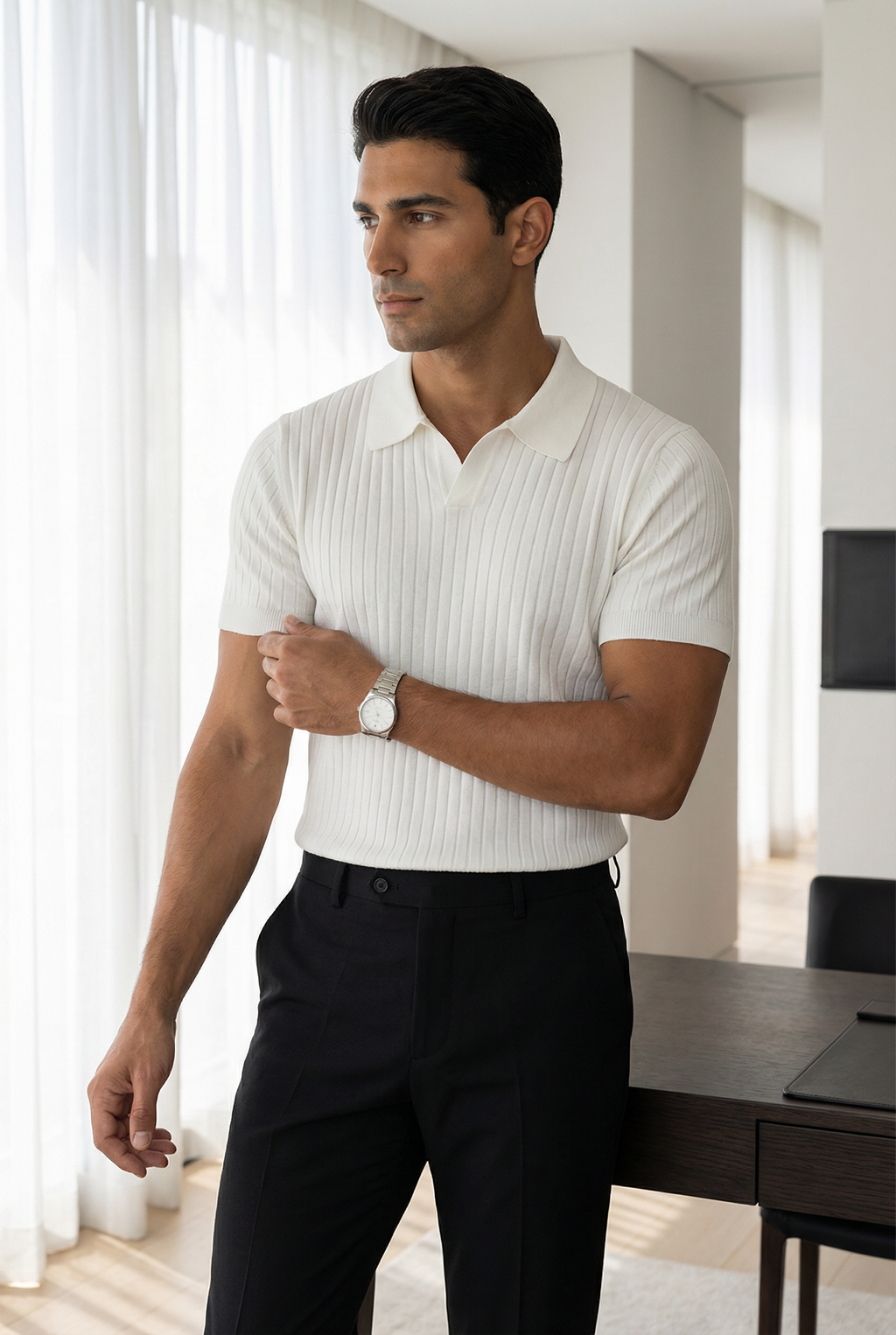 Men's Ribbed Slim Fit Polo Shirt