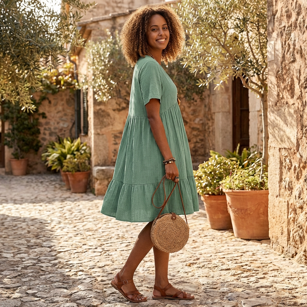 Liora | Women Midi Dress V Neck Flared Vintage Elegant Formal
