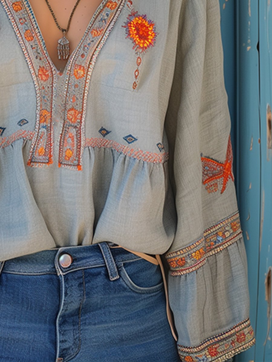 Alexis | Dames Zomer Bohemian Geborduurde Blouse