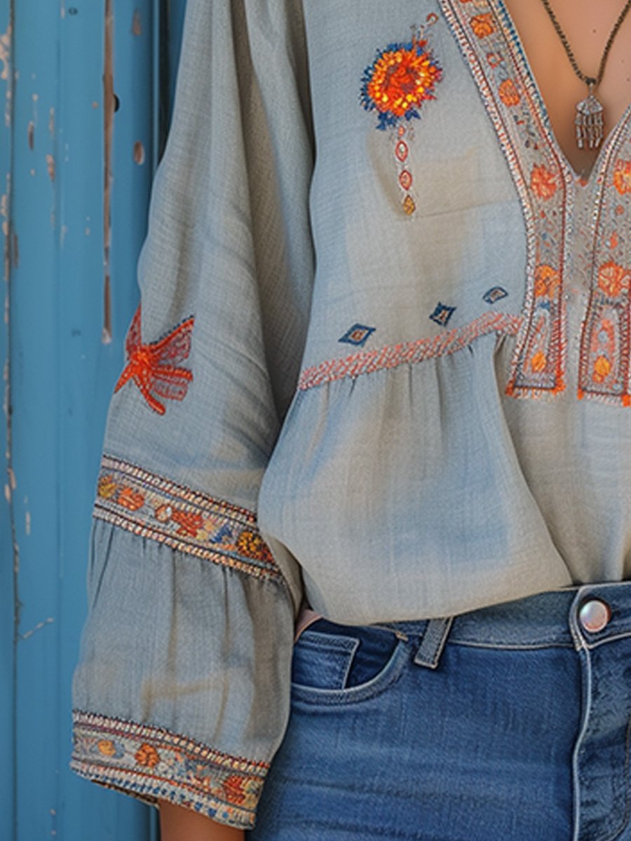 Alexis | Dames Zomer Bohemian Geborduurde Blouse