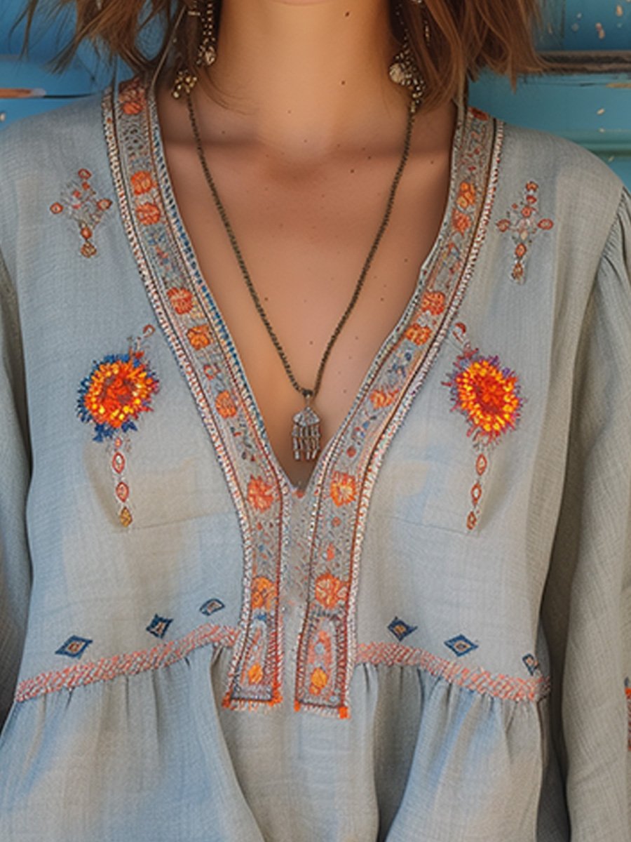 Alexis | Dames Zomer Bohemian Geborduurde Blouse