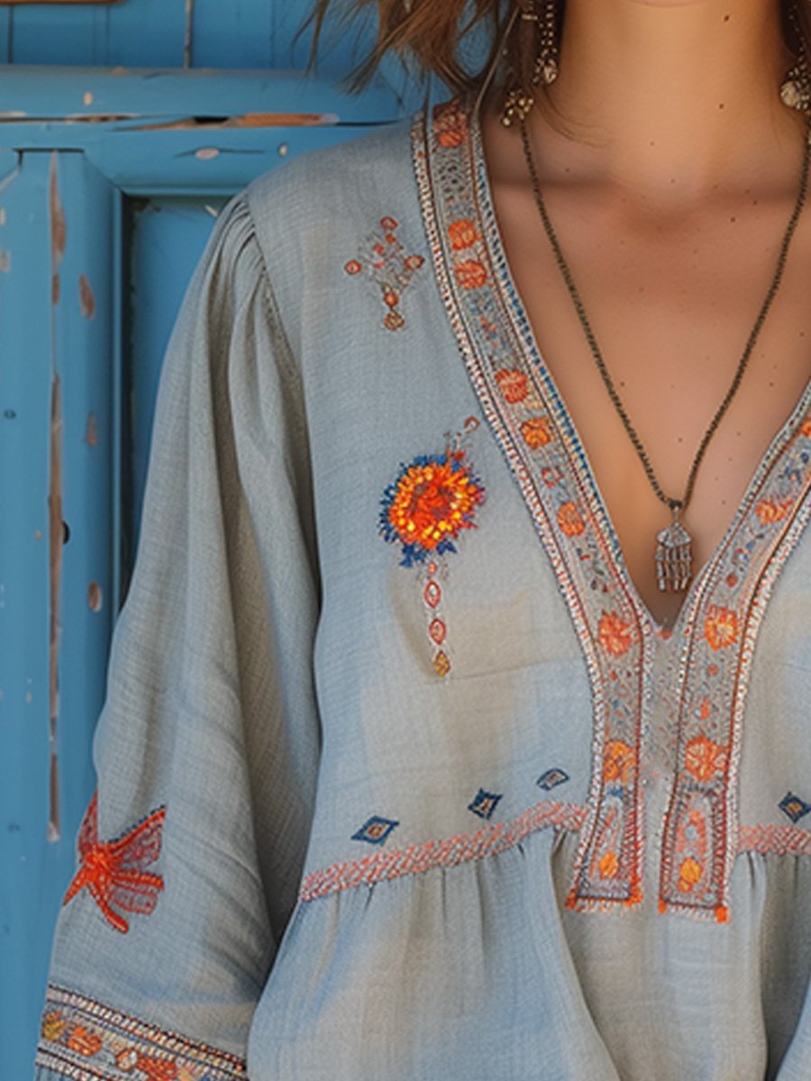 Alexis | Dames Zomer Bohemian Geborduurde Blouse