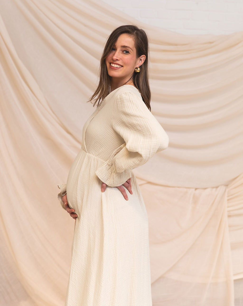 MOUSSELINE MAXI RUFFLE DRESS ZAND
