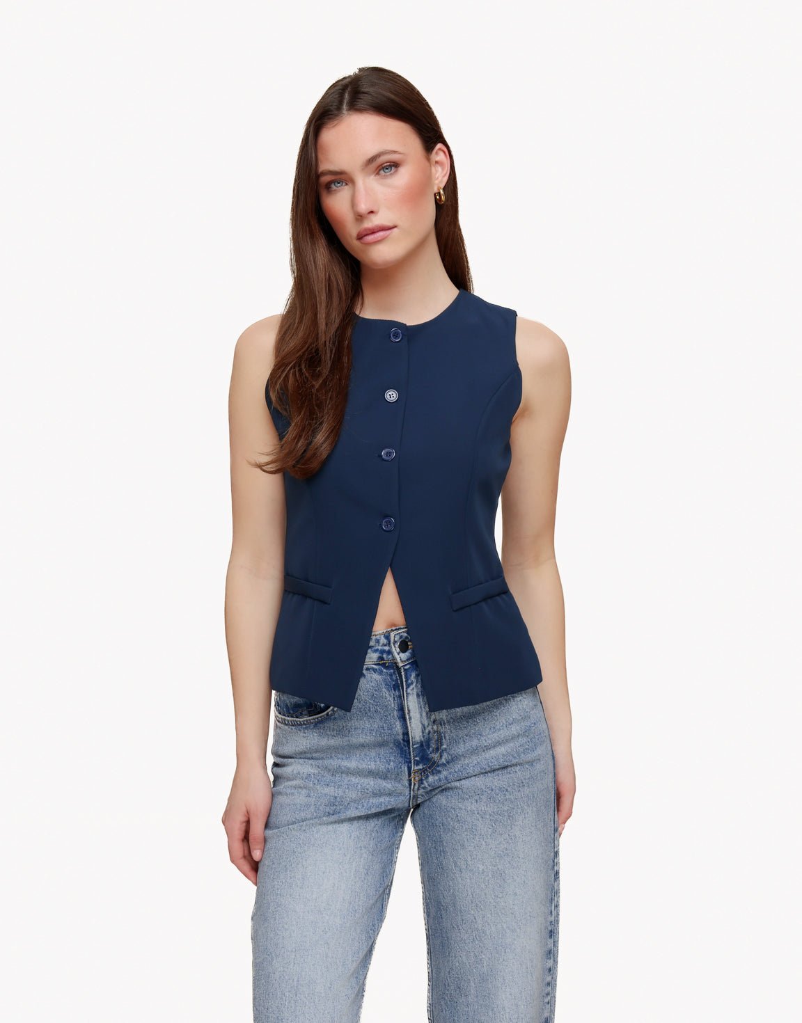Navy Hoge Knopen - Gilet