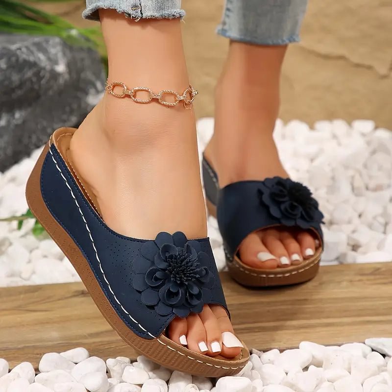 Flora | Women's Flower Detail Wedge Mule Sandal